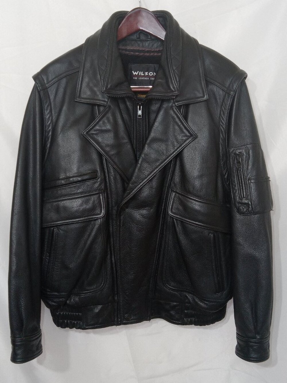 Vintage Wilsons Leather Jacket Mens L Black Biker Motorcycle 3M Thinsulate Liner